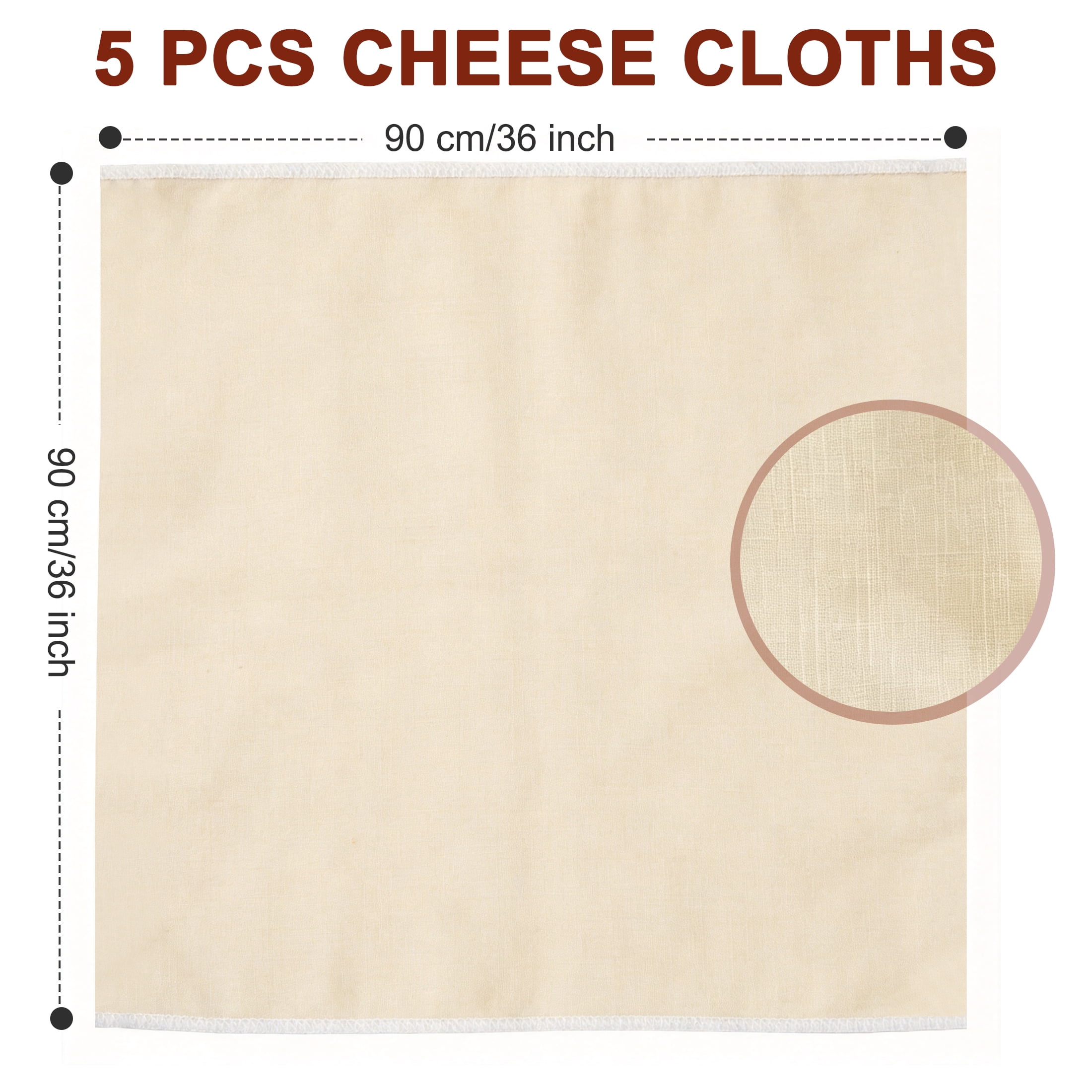 Cheese Cloths, 5 Pack 36 x 36 Inch Unbleached Cotton Cheesecloth, Reusable Fine Mesh Strainer Cloth for Cheese Making, Baking, Straining Juices