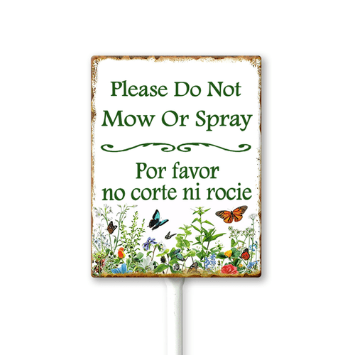 Eveokoki (7X8.8) IN Please Do Not Mow Or Spray Yard Sign With Metal Stake Lawn Sign Stand Outside Garden Farm Tin Signs Wildflowers Butterfly Outdoor Fence Retro Decorations