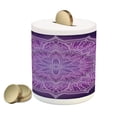 thumbnail image 1 of Purple Mandala Piggy Bank, Hand-Drawn Doodle Lace Mandala with Floral Motifs, Ceramic Coin Bank Money Box for Cash Saving, 3.6" X 3.2", Dark Purple Pale Mauve, by Ambesonne, 1 of 4
