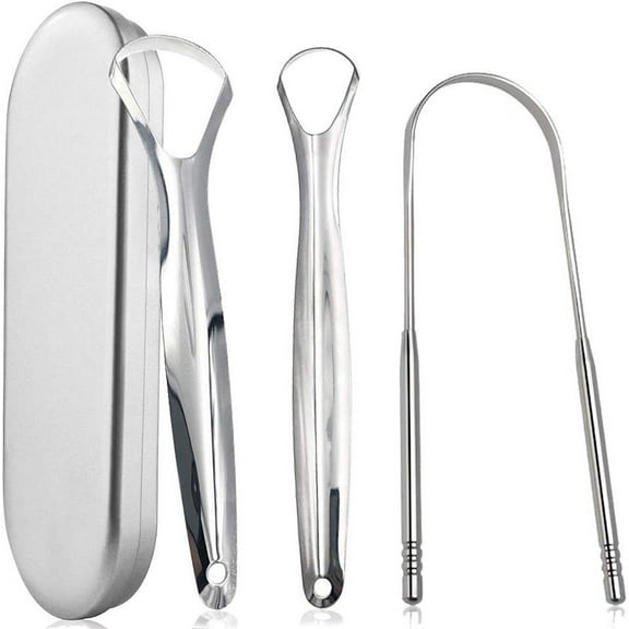 3 PCS Tongue Scraper - Stainless Steel Tongue Cleaner with Case for Adults for Fresher Breath