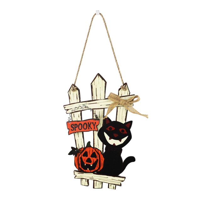 Bienvenida Guirnalda Puerta Colgante Calabaza Madera Gato Negro Cementerio Castillo Fantasma Halloween Decoración Suministros Yuarrent HA042894-02