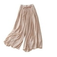 thumbnail image 2 of Summer Saving Wycnly Womens Cropped Pants Wide Leg Pants for Women Casual Solid Loose Comfy Cotton Linen Cropped Pants High Waist Drawstring Pleated Ladies Palazzo Trousers Fall, 2 of 3