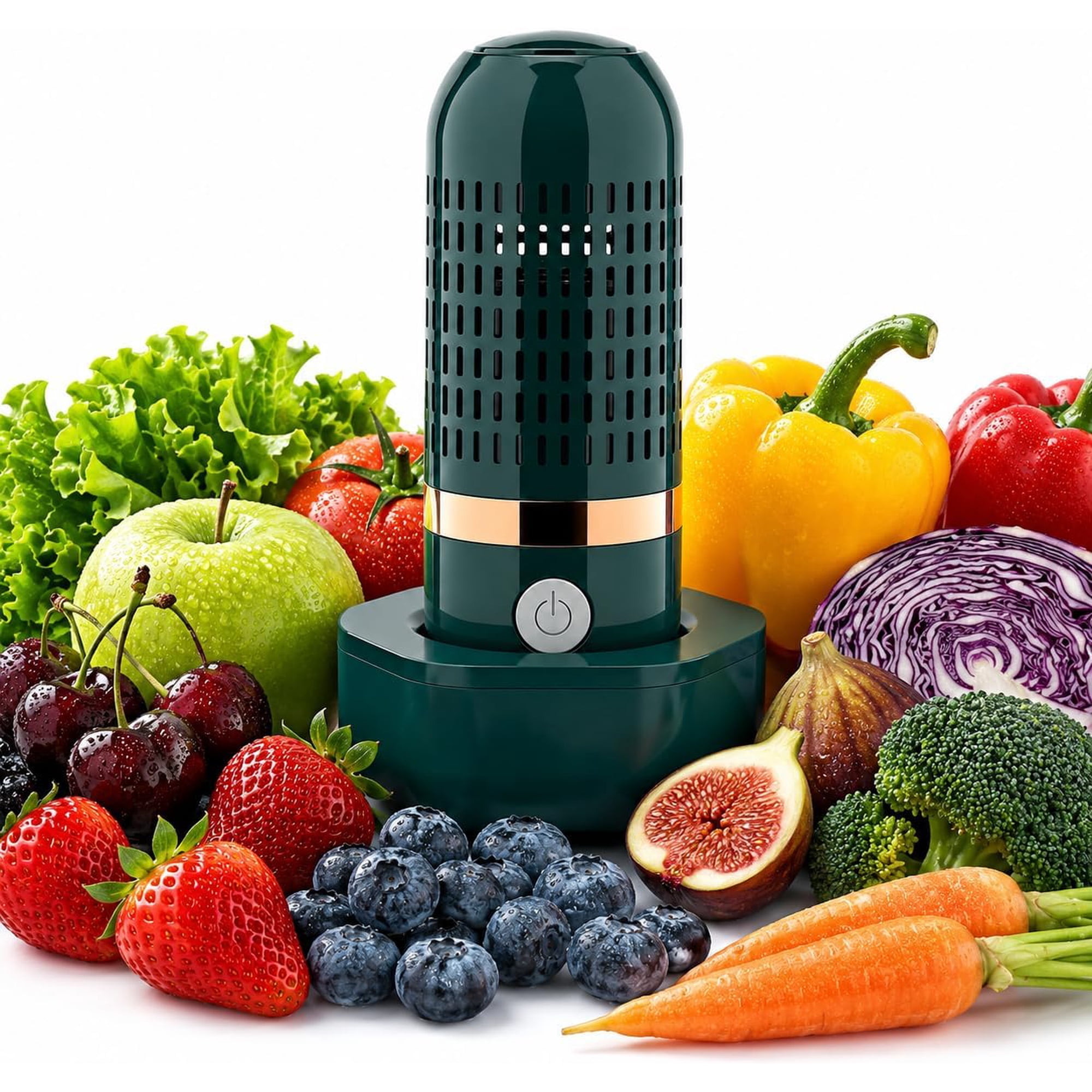 Fruit and Vegetable Washer, 10-Minute Produce Cleaner Device with OH-ion Purification Technology, 4400mAh Rechargeable Purifier Washing Machine for up to 4L, IPX7 Cordless, Forest Green