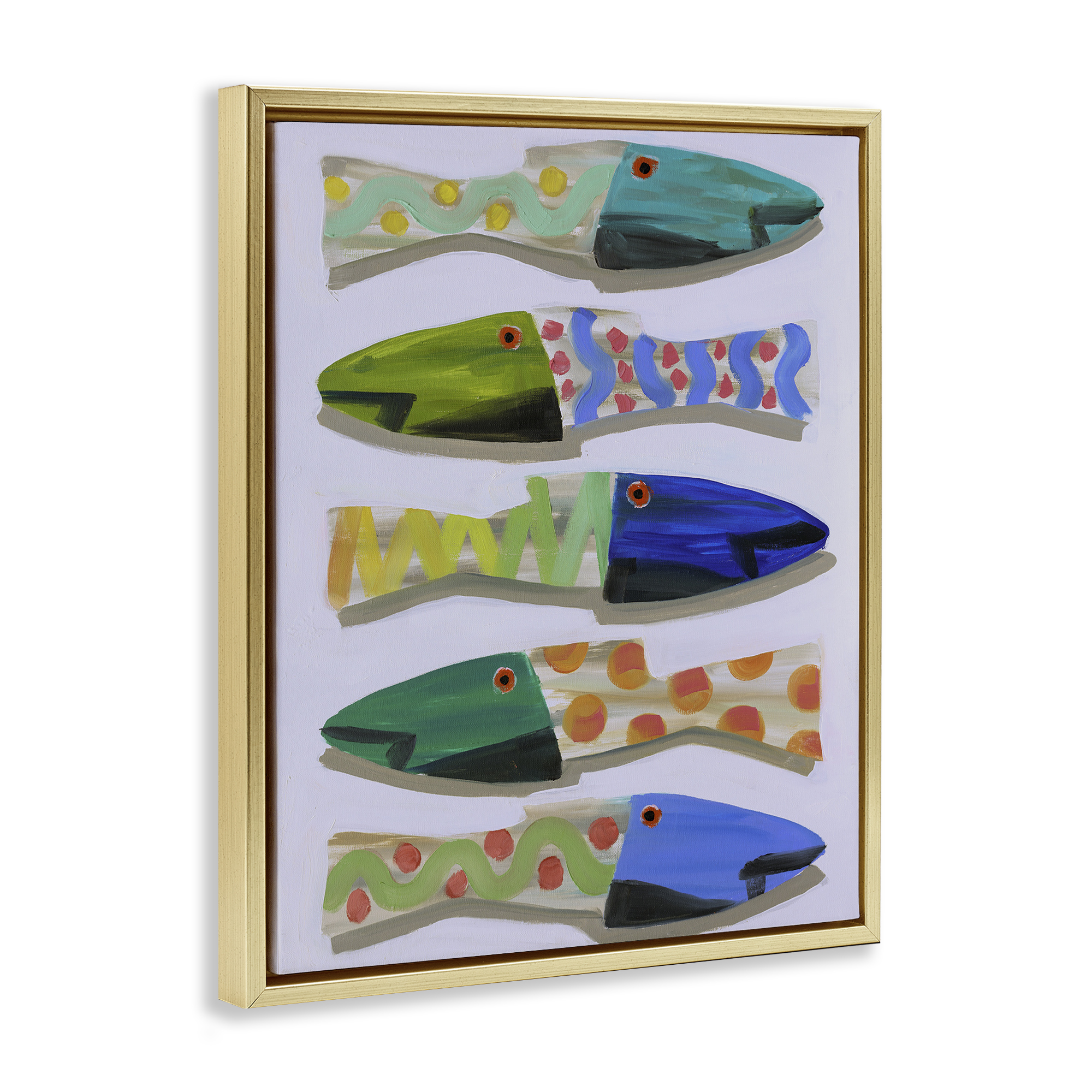 Stupell Industries Wooden Fish Designs Animals & Insects Painting Gold Floater Framed Canvas Art Print Wall Art, 17 x 21