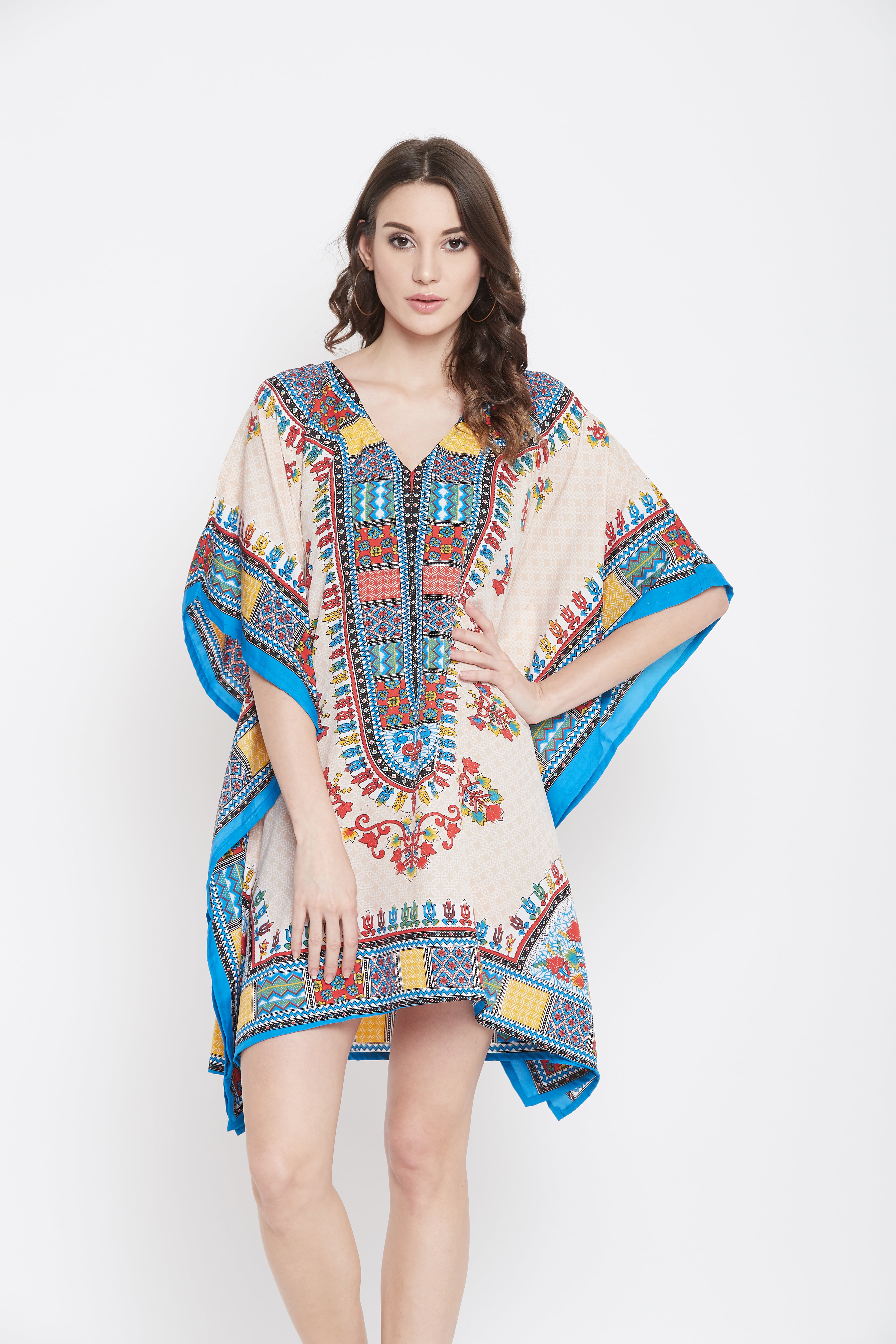 100% Polyester Tribal Ethnic Print Long Kaftan Maxi Plus Size Purple 