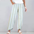 thumbnail image 2 of Linen Pants, Audhol Striped Linen Pants for Women Summer Casual Wide Leg Pants with Pockets Comfy Cropped Palazzo Pants Summer Pants for Women Mint Green 2XL, 2 of 5