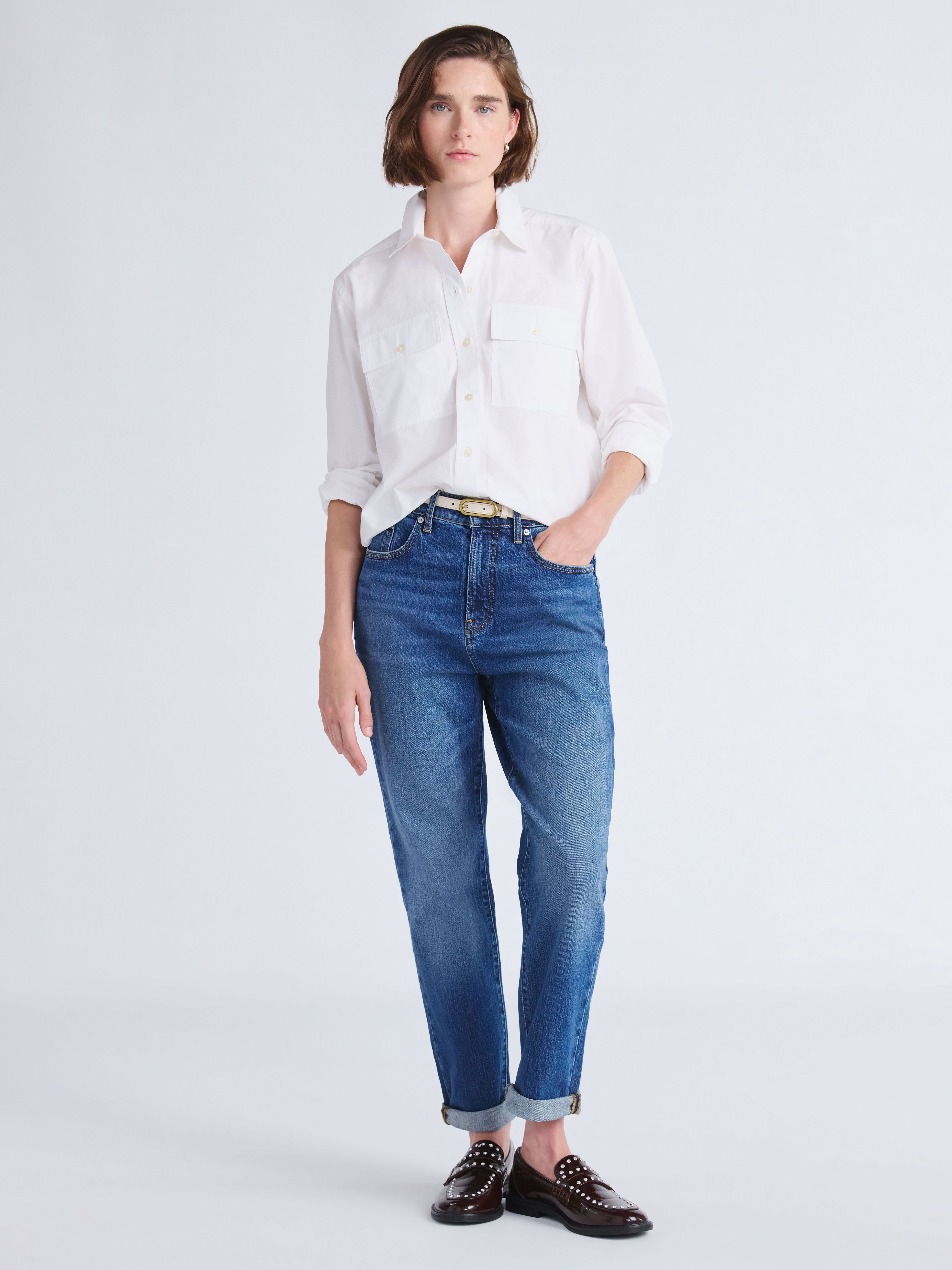 Free Assembly Women's Cropped Cotton Utility Shirt with Long Sleeves, Sizes XS-XXL