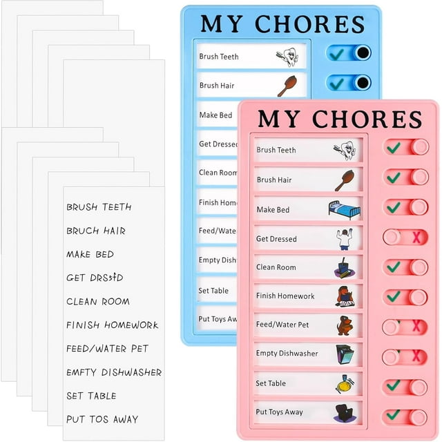 2Pcs Chore Chart for Kids Routine Checklist Board Chore Chart to Do List Board Checklist Planner with 10 Cardstocks for Kids Adults Home Office Travel