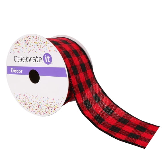 12 Pack: 2.5" x 25ft. Buffalo Check Wired Ribbon by Celebrate It
