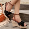 thumbnail image 7 of Narveanno Womens Wedge Platform Sandals Cute Bowknot Open Toe Espadrille High Heels Buckle Ankle Strap Summer Shoes Black 7, 7 of 7