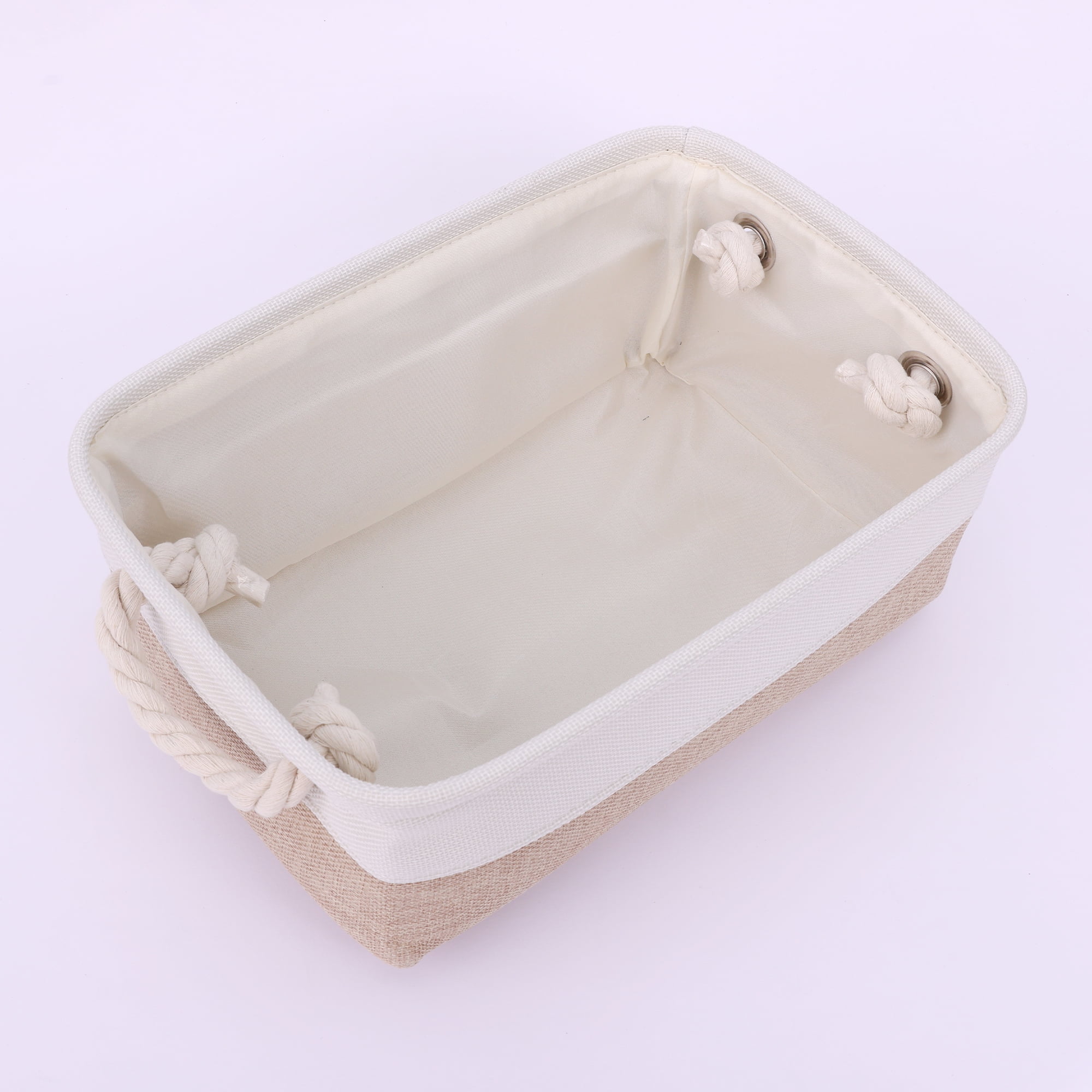 Unique Bargains Storage Bin with Handle Fabric Cube Khaki/White 12.5*8.5*5in