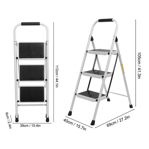 Échelle Pliable 3 Marches Avec Plateau à Outils - Capacité 150 Kg - Neuf Blanc