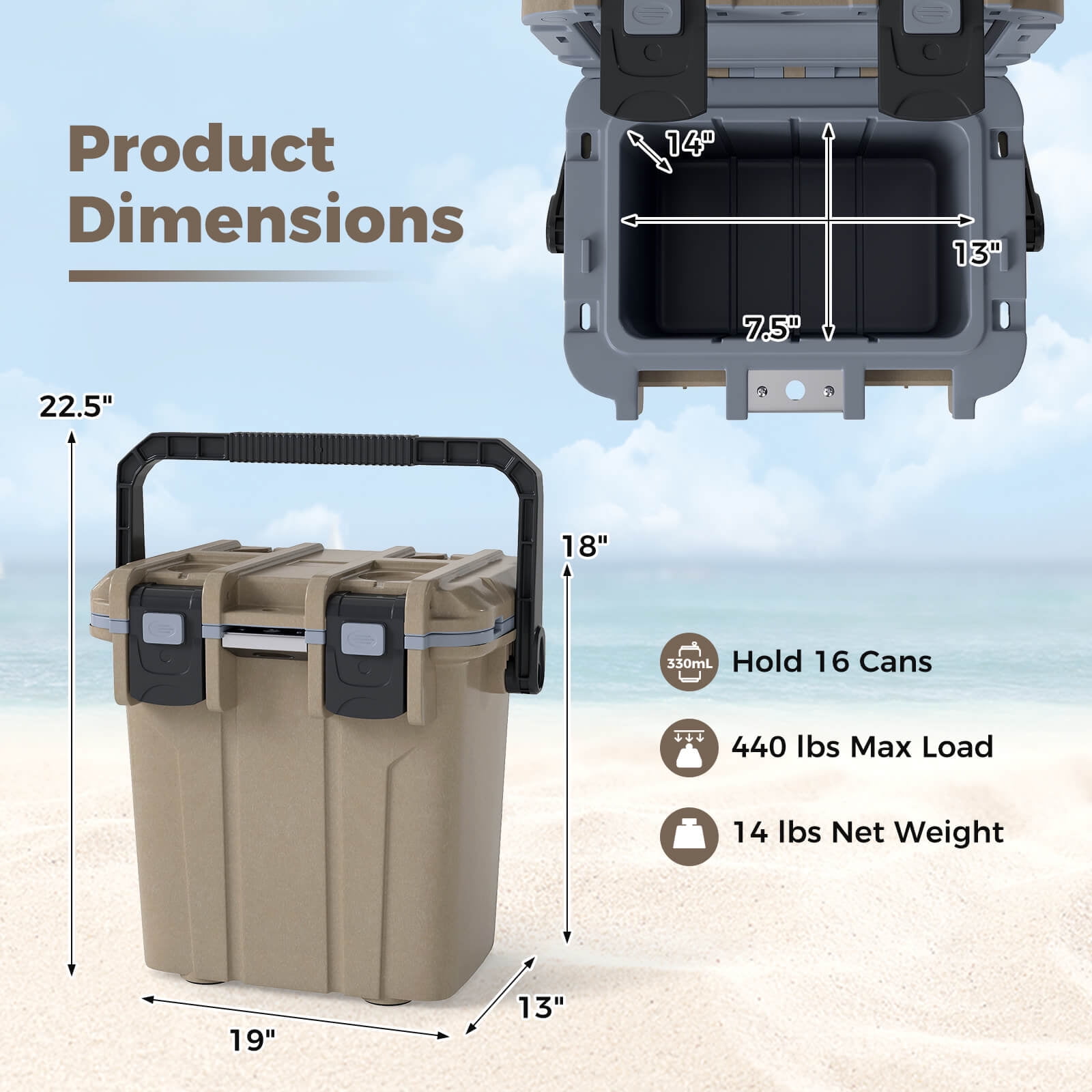 Costway 21 QT Ultra-Light Injection Molded Cooler with Swing-up Handle & Bottle Opener Coffee