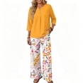 thumbnail image 6 of Women’s Casual Printed Two Piece Outfit Button Down Three Quarter Sleeve Top and Wide Leg Long Pants Set for Daily Wear, 6 of 7