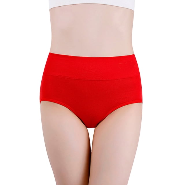 Jumpingount Ropa interior de mujer Bragas de algodón de cintura alta Chica Embarazada Calzoncillos elásticos de color sólido, Rojo, L Prendas para la parte inferior del cuerpo Rojo 3XL Jumpingount AP003573-04
