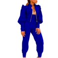 thumbnail image 1 of Gibobby Conjunto de Pantalones para Mujer Conjunto de dos piezas de pantalones de manga larga y cintura alta con cremallera y manga de burbuja de Color sólido(Azul,XL), 1 of 5