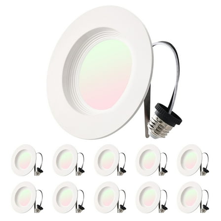VEVOR 10 Pack LED Recessed Lighting, 4 Inches, Retrofit Can Lights, 750 LM 9W 120V, Selectable 5CCT 2700K/3000K/3500K/4000K/5000K, 10% to 100% Dimmable, Compatible with E26 Base and TP24 Connector