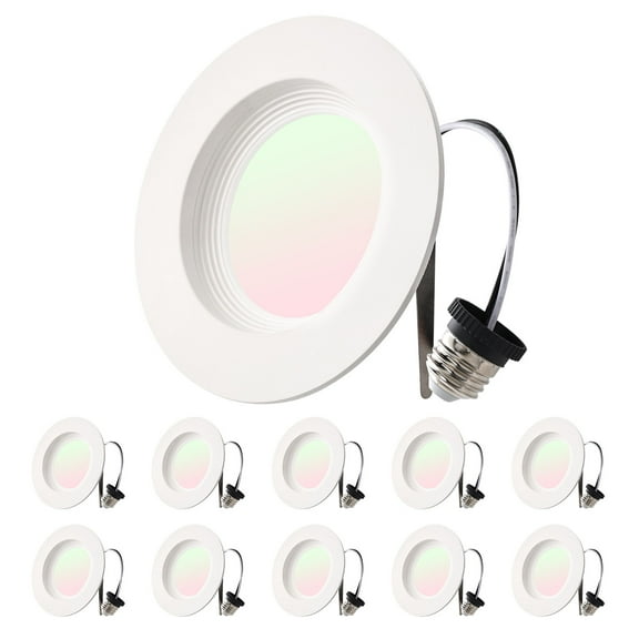 VEVOR 10 Pack LED Recessed Lighting, 4 Inches, Retrofit Can Lights, 750 LM 9W 120V, Selectable 5CCT 2700K/3000K/3500K/4000K/5000K, 10% to 100% Dimmable, Compatible with E26 Base and TP24 Connector