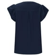 thumbnail image 6 of MIXUE Womens Summer Tops Solid Color Textured V Neck Ruffle Sleeve Casual Dressy Business Work Tee Shirts Outwear,Blue,L, 6 of 7