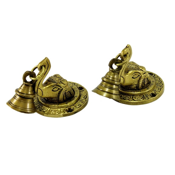eSplanade Elephant Face Wall & Door Brass Decorative Bell Pair | Home Decor | Brass Showpiece (Pack of 2)