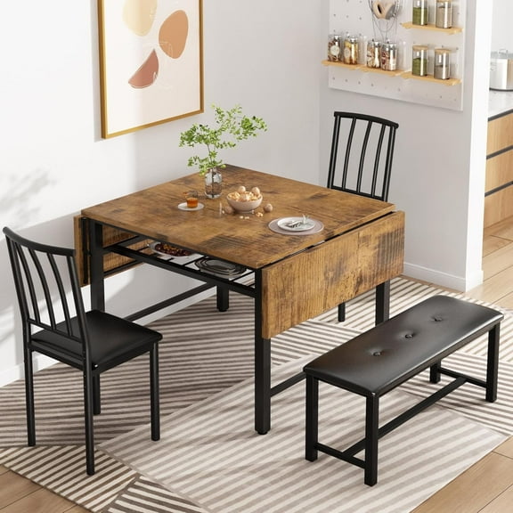 Baxluxe Folding Kitchen Table with Chairs Set for 4 ,Dinning Table Set for 4,Expandable Tables for Small Spaces Drop Leaf Dining Room Table with 4 Breakfast Nook,Rustic Brown