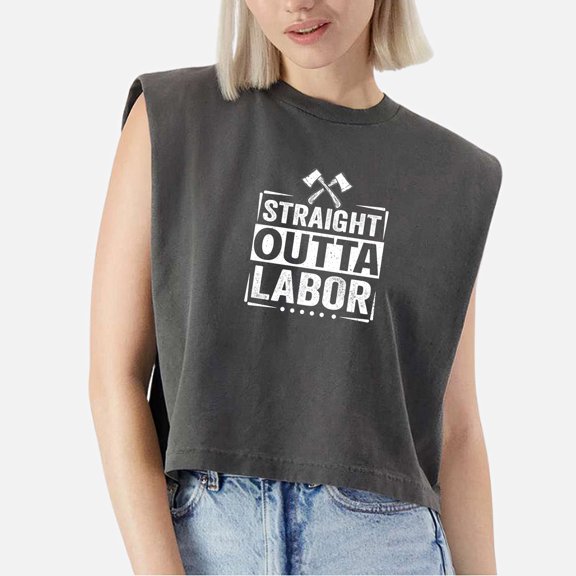 EcoLoom Straight Outta Labor Cap Sleeve Muscle Crop Shirt Women Sleeveless Baby Tee