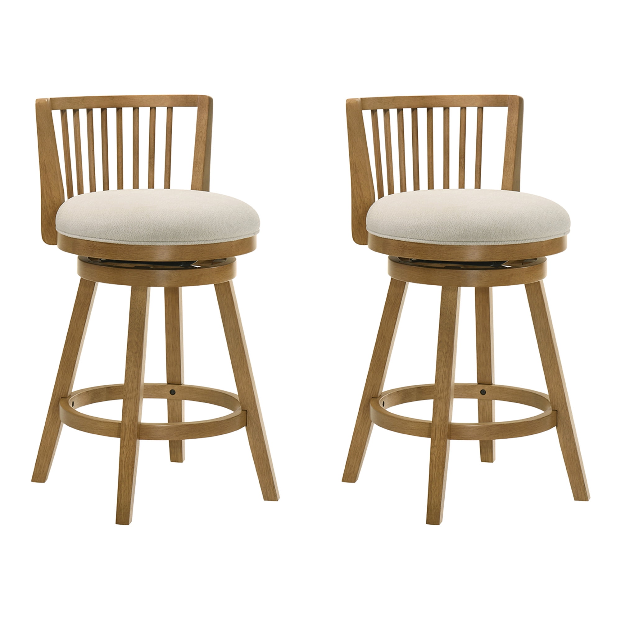 Harper 30 in. Amber Glow Bar Height Rubberwood Swivel Barstool with Ivory Fabric Seat - Set of 2