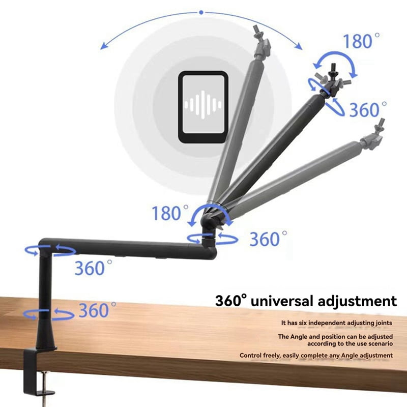 Microphone Bracket, Adjustable 360 ° Suspension Arm, Adjustable Rod Microphone Bracket, with Desktop Mounting Clip,B