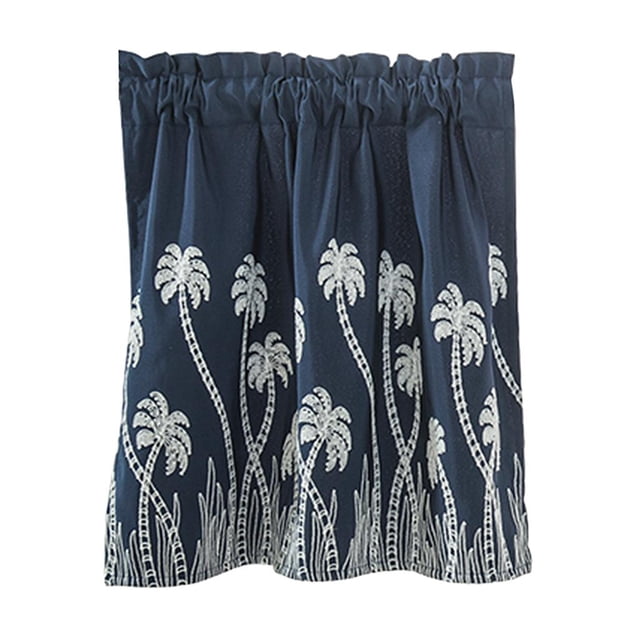 Cortina de ventana con bordado de flores, cenefa de cortina de voile de encaje bordado para ventana Azul_74x61cm