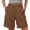 v#51Coffee68, variant on Women Shorts Solid Color Elastic High Waist Buttons Cargo Knee-Length Loose Fit Soft Breathable With Pockets For Summer Baseball Fashion Bottoms,Brick Red,L