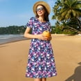 thumbnail image 4 of Rateoe Skull Flower Blue Pattern Women’s Short Sleeve Dress – Casual Elegant Summer A-Line Dress for Everyday Wear, 4 of 6