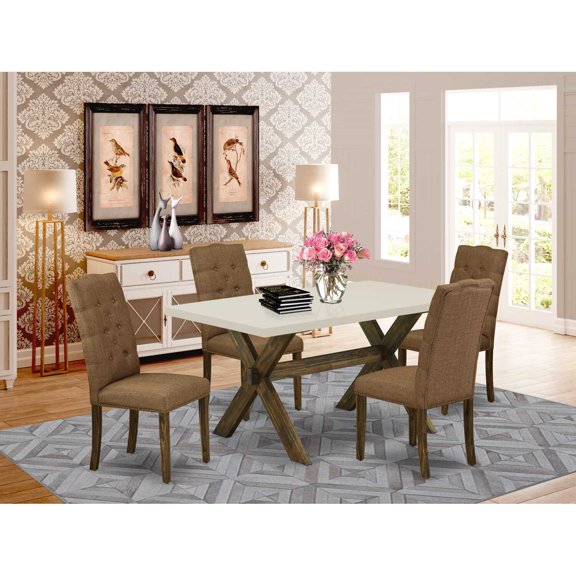East West Furniture X-Style 5-piece Wood Dining Table Set in Jacobean Brown