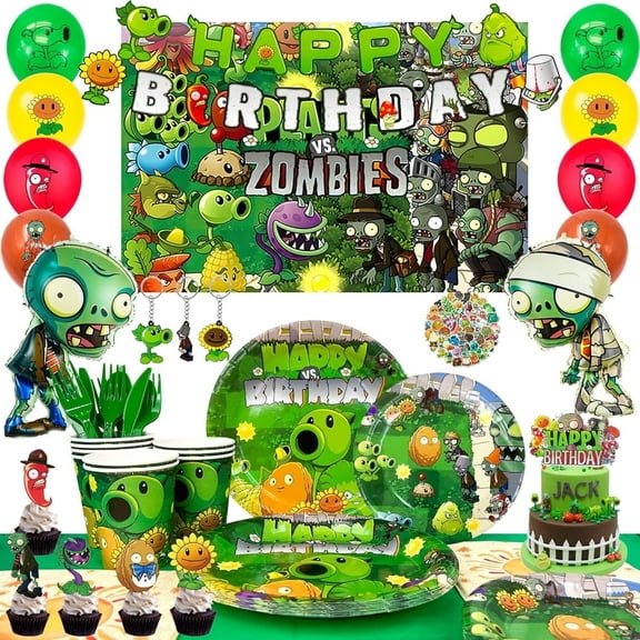 Plants vs Zombies Party Supplies,169pcs Plants vs Play Game Zombies Party Kit - Plants vs Zombies Balloons Banner Backdrop Stickers Plates Cups Napkins etc Plants vs Zombies Decorations Supplies