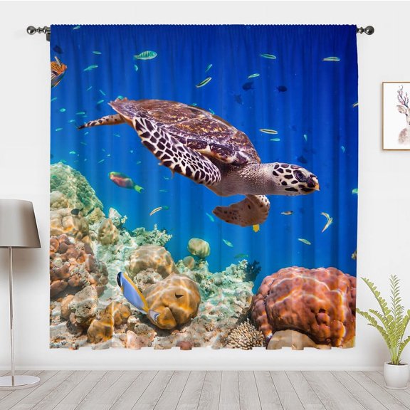 The underwater world Curtains, Minimalist Aquatic creatures Window Treatments Panel Pair Blackout Curtains, Home Bedroom Dorm privacy Decor(Rod Pocket)