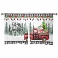 thumbnail image 2 of Christmas Red Truck Sheer Curtains 45 Inches Long, Xmas Tree Snowman Winter Gifts Plaid Light Filtering Window Curtains for Living Room, Rod Pocket Voile Sheer Curtain Drapes, 52"Wx45"L, 2 Panels, 2 of 9