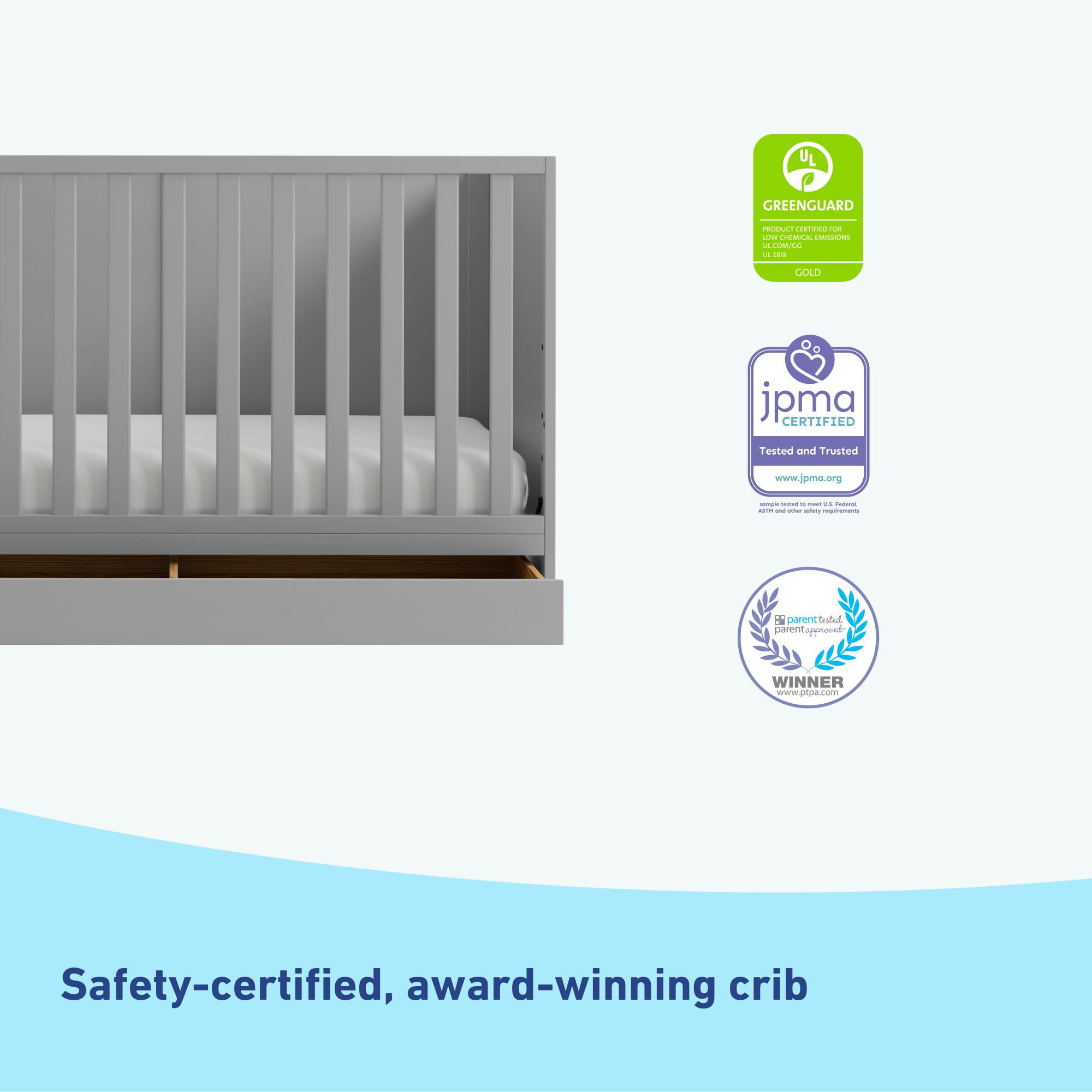 Graco Theo 3-in-1 Convertible Baby Crib with Drawer, Pebble Gray