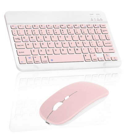 Rechargeable Bluetooth Keyboard and Mouse Combo Ultra Slim Full-Size Keyboard and Ergonomic Mouse for MediaPad S7-301w and All Bluetooth Enabled Mac/Tablet/iPad/PC/Laptop - Flamingo Pink