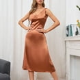 thumbnail image 4 of Satin Dress for Women V Neck Sleeveless Solid Casual Summer Dress A-Line Flowy Cocktail Party Formal Midi Dress, 4 of 7