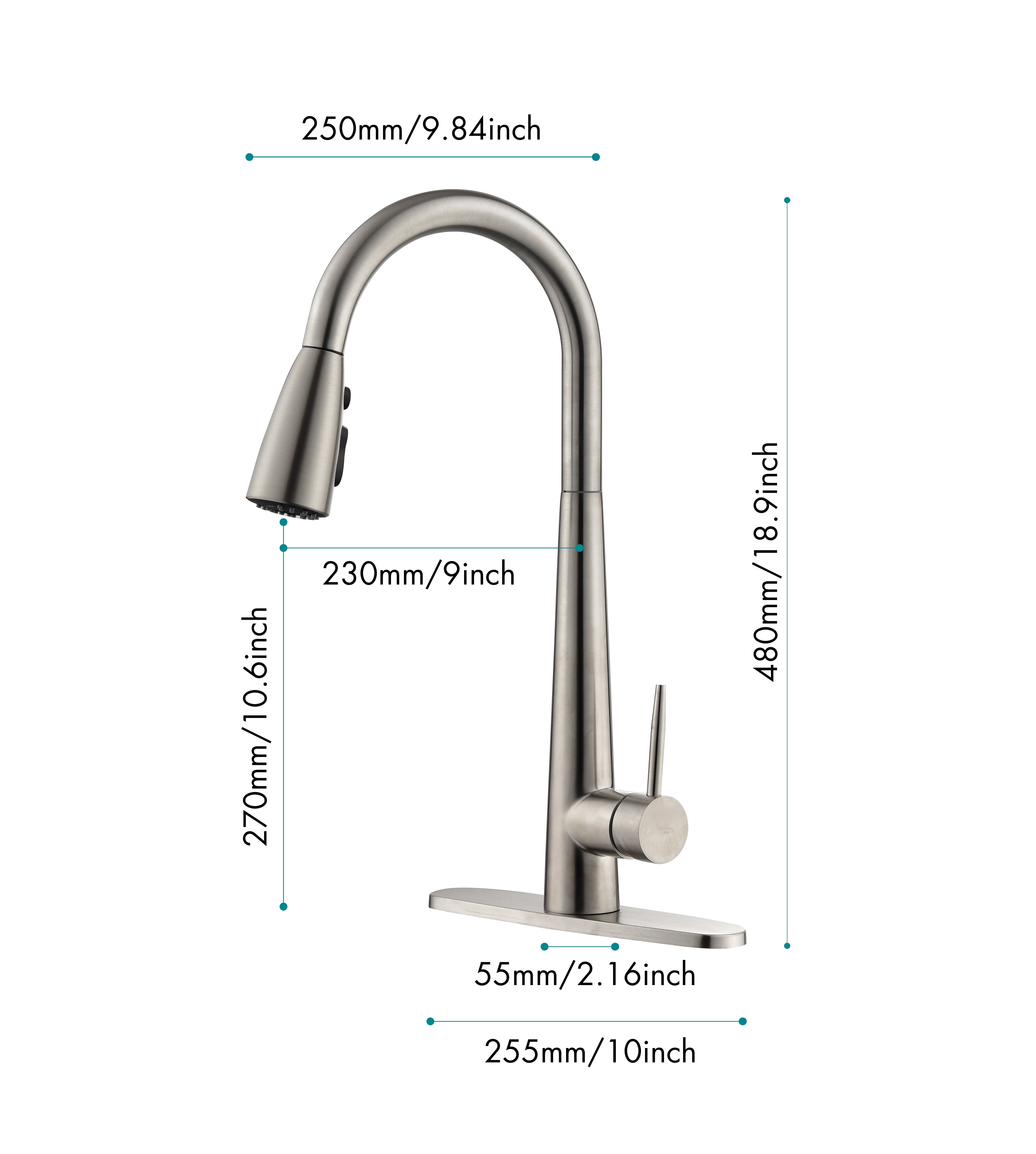Izzovium High Arc Single Handle Kitchen Faucet with Pull Down Sprayer, Brushed Nickel, 15in Height, Stainless Steel, Modern Design for Sink, Includes Deck Plate