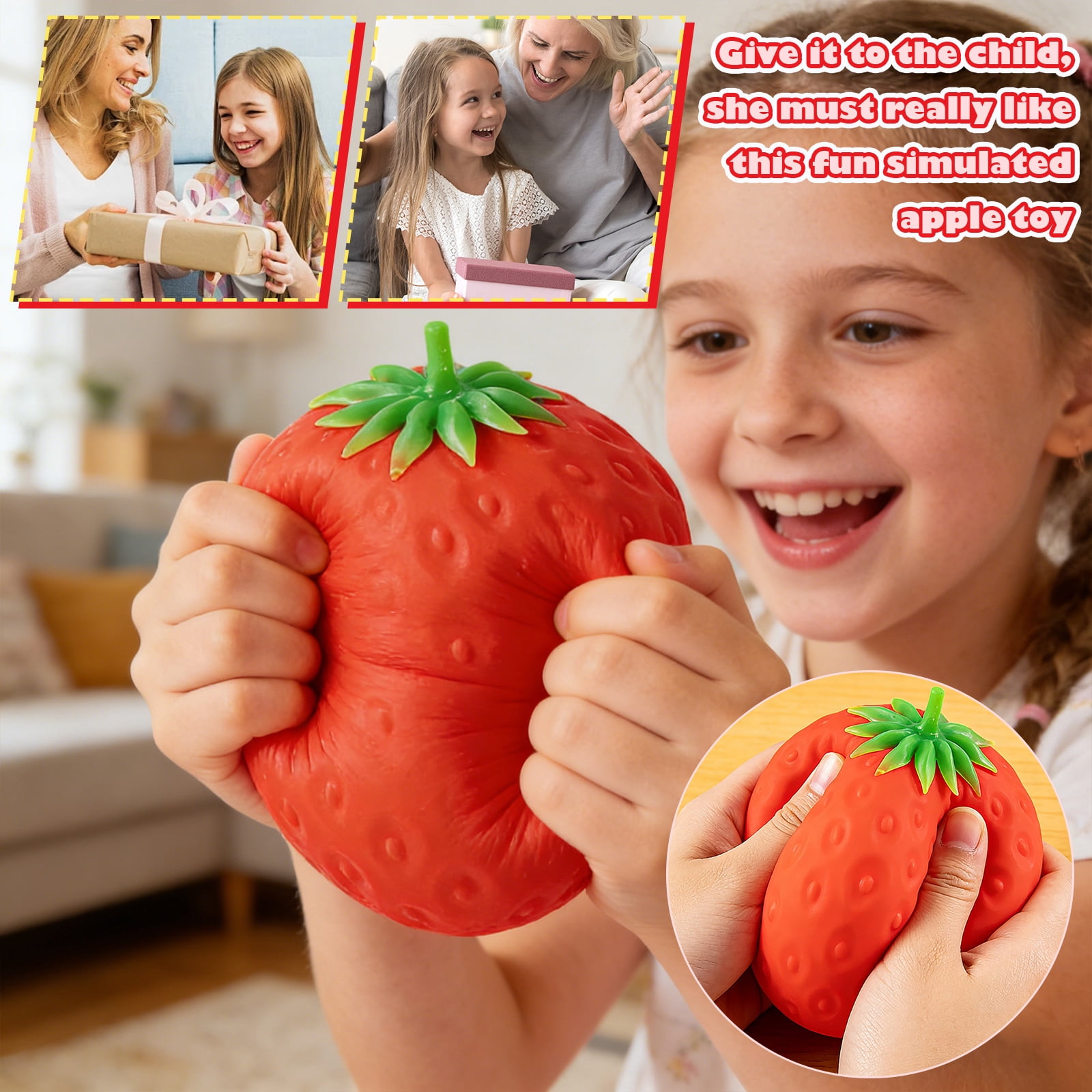 Stress Squishy Strawberry, Quick Rebound Portable Realistic Stress-Relieving Strawberries, Squeezable Strawberry Ball for Adults, Easter Basket Stuffers