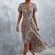 thumbnail image 2 of Vestido cruzado floral para mujer, cuello en V, cintura, cinturón, manga con volantes, dobladillo asimétrico, vestido largo de verano, azul, rosa, S, 2 of 6