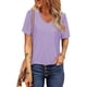thumbnail image 4 of Camiseta Verano Manga Corta Cuello En V Encaje Crochet Botón Hueco Decoración Pour Color Patrón Mujer Camiseta para Casual Púrpura M, 4 of 6