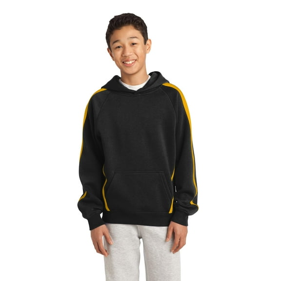 Sport-Tek Youth Sleeve Stripe Pullover Hooded Sweatshirt-XS (Black/ Gold)