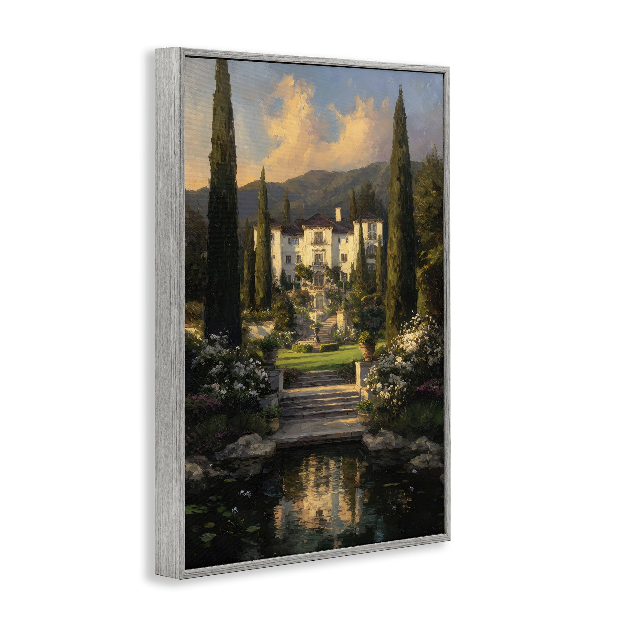 Stupell Industries Victorian Mansion at Sunset Gray Framed Giclee Art, design by Petal Prints Design