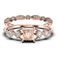 thumbnail image 1 of Anniversary Ring Minimalist 1.25 Carat Princess Cut Morganite And Diamond Moissanite Engagement Ring, Dainty Wedding Ring in 10k Solid Rose Gold, Promise Ring, Bridal Set, Matching Band, 1 of 3