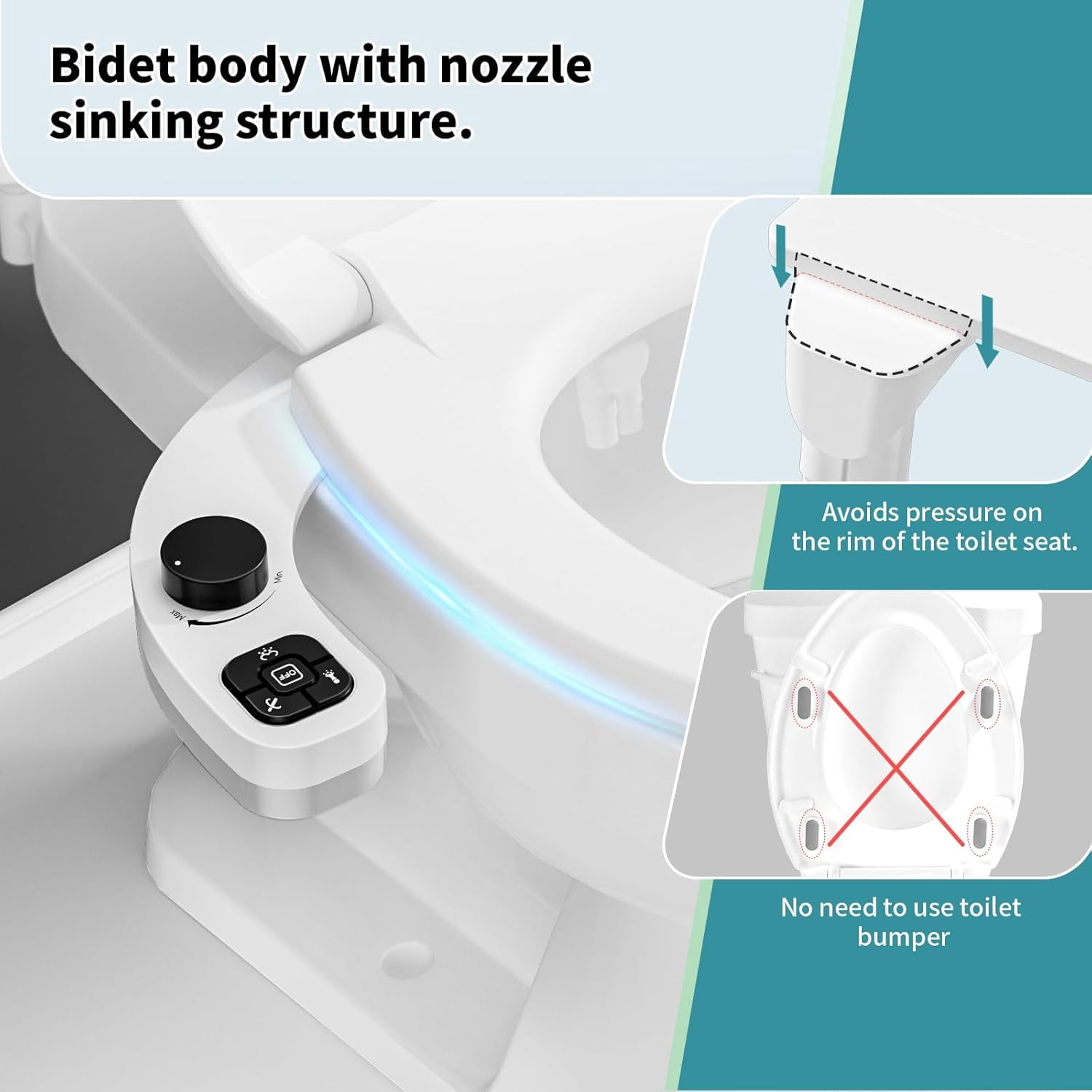 SAMODRA Non-Electric Bidet - Self Cleaning Dual Nozzle Bidet Attachment with Independent Adjustable Water Pressure (Classic Black)