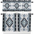 thumbnail image 2 of Kitchen Curtains Set, Blue Western Kitchen Curtains and Valances Set, Ethnic Boho Geometric Abstract Southwest Rod Pocket Tier Curtains 36 Inch Length for Cafe/Bedroom Windows, 2 of 6