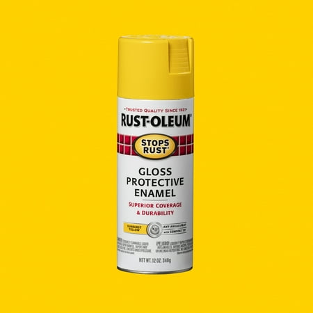 Yellow, Rust-Oleum Stops Rust Gloss Protective Enamel Spray Paint-7747830, 12 oz