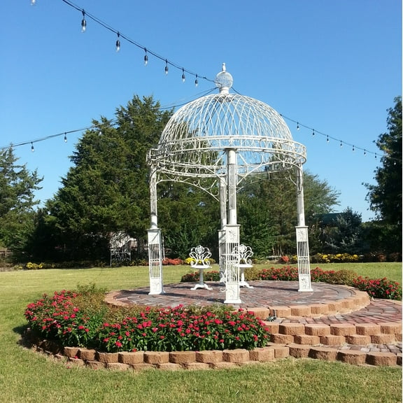 Zaer ZR131407-AW 48.4 x 11 x 19.3 in. Valiko Round Iron Garden Gazebo, Antique White