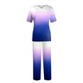 thumbnail image 2 of Minjewel Women's Gradient Color Short Sleeve Two-Piece Scrubs for Women Set, Comfortable Workout Sets for Women & Loungewear for Caregivers & Home Health,Purple L, 2 of 7